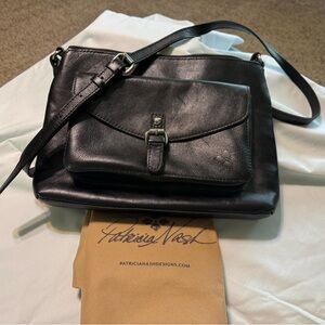 Patricia Nash Black Leather Messenger Bag